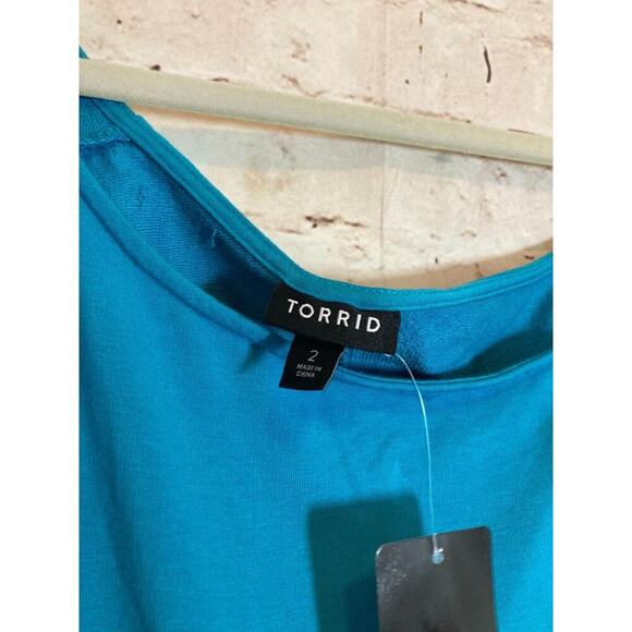 Torrid Callie T-Shirt Dress Womens 2X Teal French Terry Stretch Belted Plus - Picture 3 of 14